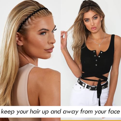 VELSCRUN 7 Pcs Different Headbands for Women Black Hair Bands for Women's Wavy Curly Hair Non Slip Plastic Head Bands with Teeth Comb Headband Face Wash Hair Accessories Gifts for Women Gilrs - color: Black