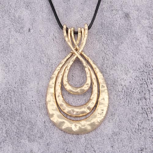 Bohemian Women's Leather Long Pendant Necklace Sweater necklace Adjustable Retro Woven Handmade Jewelry - color: Gold eight Characters