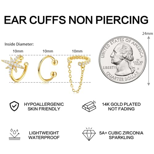 Dochais Ear Cuffs Non-Piercing Earrings for Women Cute Small Clip-On Cartilage Earring 14k Gold Plated Dainty Fake Piercings Earings - style: G4