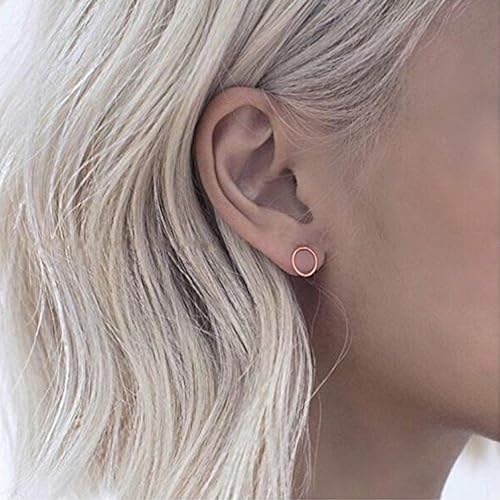 Gold Circle Earrings for Women Circle Stud Earrings Simple Tiny Triangle Square Bar Stud Earrings Trendy Jewelry Gifts - color: A3：rose gold circle earrings