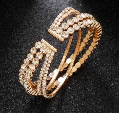 Rhinestone Bracelet for Women MultiLayer Crystal Cuff Bracelet Strand Layered Bracelet - color: Gold 6