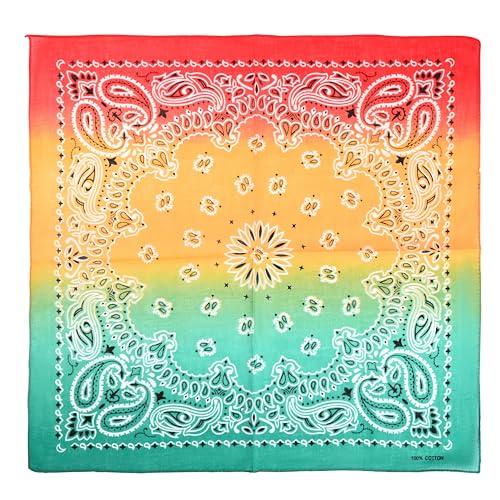 Motique Accessories 22 Inch Cotton Paisley Bandana - color: Ombre Red Yellow Green