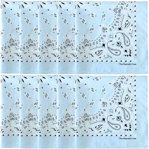 The Peacock Crew Premium Soft Cotton Bandanas Pack for Men and Women Paisley 22 x 22 inches - color: Pack of 10 Sky Blue