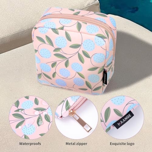 MAANGE Small Makeup Bag for Purse, Portable Cosmetic Bag, Mini Makeup Bag with Slip-in Pockets, Cute Make Up Bag, Pouches for Purse Women (Pink Plants) - color: 1 Piece-Mini
