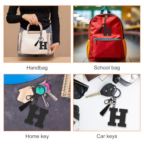Oubaka Initial Monogram A-Z Keychain for Women, Cute Initial Letter Keychain with Tassel for Handbag Car Key Bag Keyring - color: Black-h