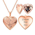 U7 Women Locket Necklace Platinum 14K Gold Photo Lockets that Hold Picture,Chain 20 Inch Personalized Gift Custom Love Heart Image Necklaces - color: 02# Rose Gold*Flower Grain