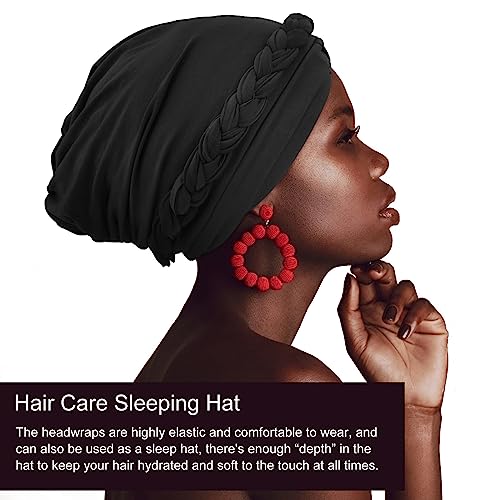 African Women Turban Caps Pre-Tied Twisted Turbans Head Scarf for Women Hair Wraps Cover Beanie Cancer Chemo Headwear - color: 1 Pack Flower: Black