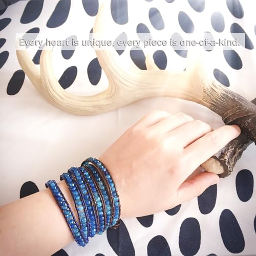 3 Wrap Genuine Leather Bracelet Gemstone Bead - color: Blue Star Agate