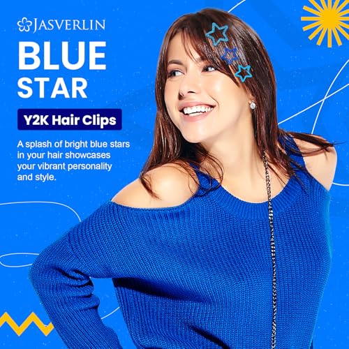 JASVERLIN Star Hair Clips for Girls, 36 pcs Cute Accessories Kawaii Metal Snap Hairclips for Women Kids, Colorful Y2k Aesthetic Glitter Stars Barrettes Assorted Size (Blue) - color: Blue