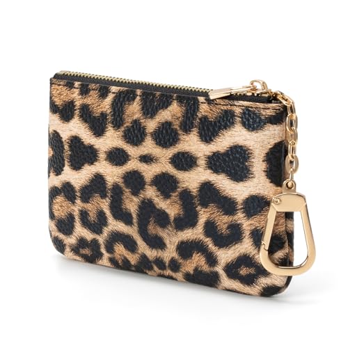 Leopard Print Coin Purse with Keychain - PU Leather Small Coin Pouch Key Pouch Small Card Holder Keychain Wallet Change Purse for Women and Men (Golden Leopard) - color: Z - Golden Leopard