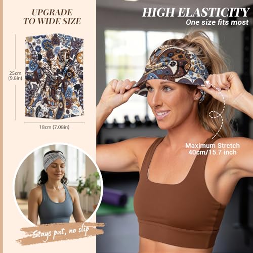 Awumbuk Wide Headbands for Women, 7.08 Inch Thick Boho Turban Style Hair Wraps, Non-Slip Moisture-Wicking Workout Headband for Sports, Yoga, Daily Fashion, 8 Pack Multi Colors (rose pink) - color: rose pink