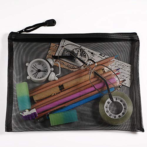 Norme 10 Pieces Black Mesh Bags Makeup Bags Cosmetic Travel Organizer Bags Mesh Zipper Pouch Pencil Case, 9.5 x 7.1 Inches