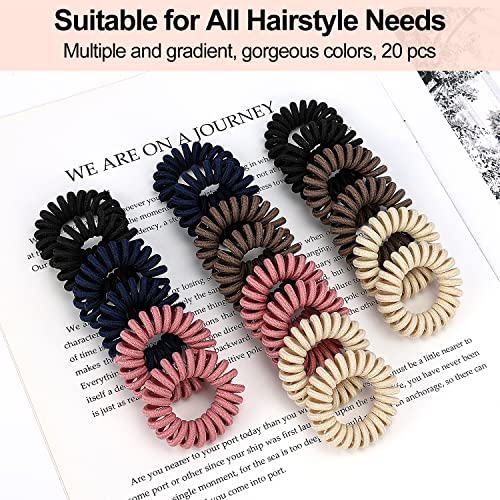 JessLab Spiral Hair Ties, 20 Pcs Traceless Phone Cord Hair Ties No Crease Spiral Bracelet Plastic Coil Ponytail Holders No-Damage Headband Hair Accessory for Girls Women Ladies Gift (Fabric Covered) - color: Fabric Covered