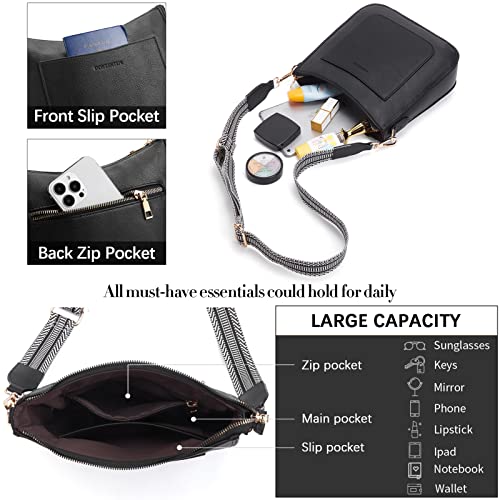 BOSTANTEN Crossbody Bags for Women Trendy Vegan Leather Guitar Strap Purse for Spring Travel - color: A02-black