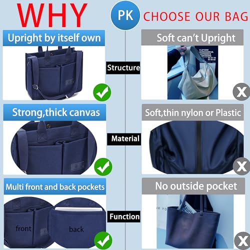 ZHMO Canvas Tote Bag for Women,Women's Bags Crossbody Bags Work Laptop Tote Bag Large Handbags Purse for Travel Nurse Teacher - color: Navy Blue With Compartments