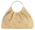Straw Woven Beach Bag 2026 Summer Beaded Top Handle Handbag Raffia Evening Purse Wedding Clutch Vacation Tote Wristlet Bag - color: Khaki