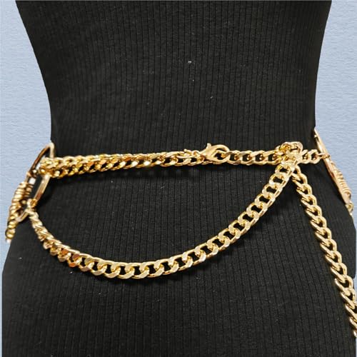 THREEBOY Women Apparel Belts Fashion Sexy Multilayer Metal Pearl Waist Chain Belt - color: Gold