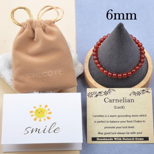468Handmade Adjustable Natural Gemstone Crystal Bracelet Healing Power Energy Inspirational Gifts with Card for Unisex - color: 09-Carnelian(Luck), size: 6mm