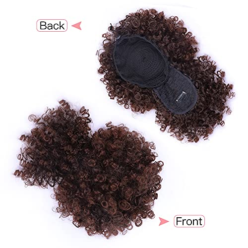 Drawstring Ponytail with Bangs - Afro Puff Extensions for Women, Short Curly Clip in Wrap Updo Hairpiece (2-33#) - color: 2-33#