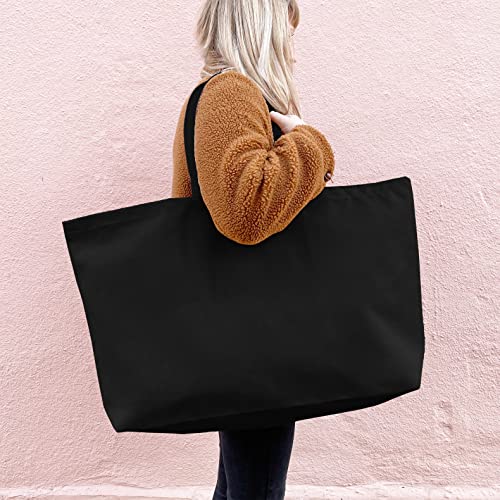 Large Canvas Tote Bag-Extra Big Shopping Beach Totes Bags Reusable Largest Grocery Plain Solid Bag 28"x8"x16" - color: Black