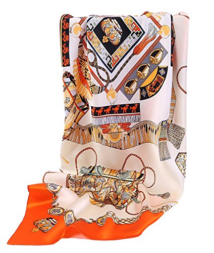 100% Silk Scarves, Extra-Large and XX-Large - color: Royal Drums, Orange