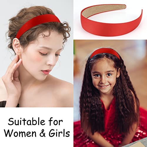 Wecoe 10 Pack Red Headband Women 1 Inch Wide Satin Headbands Non Slip Fashion Plain Head Bands Solid Hair Bands DIY Hair Accessories for Women Girls Diademas Para Mujer - color: Red