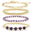Dainty 14K Gold Crystal Beaded Bracelet Stack for Women,4PCS Cute Ball Purple Gemstones Beads Paperclip Link Stackable Bracelets Set Fashion Festival Birthday Accessories Outfit Jewelry Gift