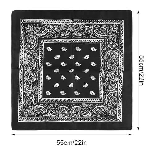 NACHLYNN 10/20pcs Paisley Bandanas Assorted Bandanas Cowboy Polyester Headbands Square Scarf Headwear - color: Black