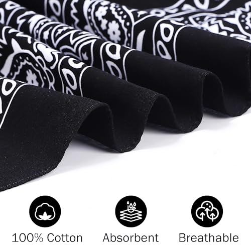 Mochabao 100% Cotton 27" x 27" Large Bandanas for Men & Women, Multi-Purpose Bandana Headbands, Square Head Scarf - color: Black