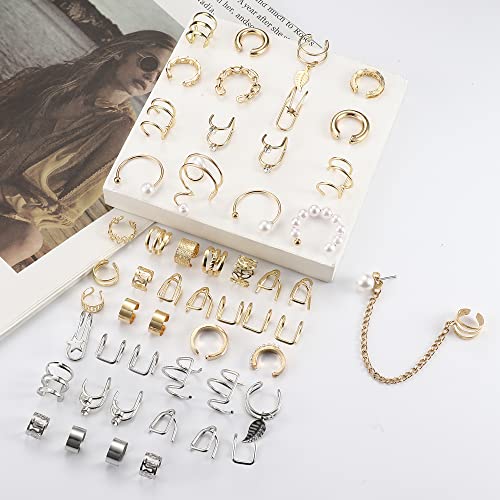 Dochais Ear Cuff Helix Cartilage Clip on Earrings Ear Cartilage Clip on Wrap Earrings Ear Cuffs for Women Men Non Piercing Ear Piercing Fake Earrings Set(Gold/Silver) - style: A-52 Pcs(Gold/Silver)