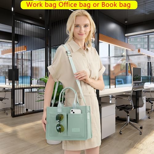 ZHMO Canvas Tote Bag for Women,Women's Bags Crossbody Bags Work Laptop Tote Bag Large Handbags Purse for Travel Nurse Teacher - color: Green With Compartments