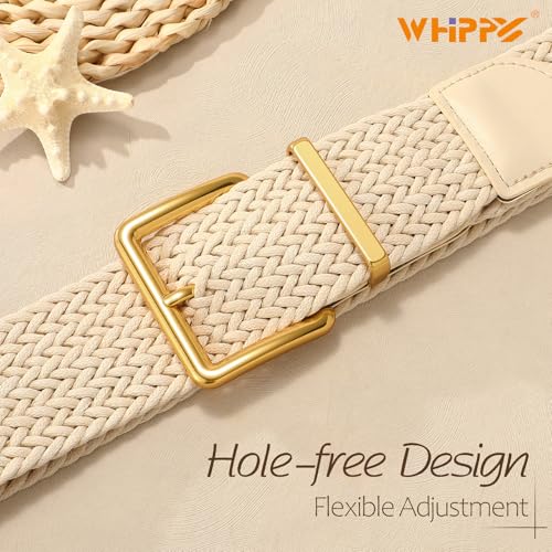 WHIPPY Women Wide Woven Belt Fashion Boho Rattan Braided Belt with Gold Buckle Raffia Straw Woven Waistband for Dresses - color: Light Beige, size: Fit Waist Size 35"-39"