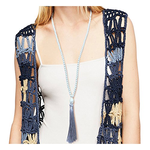 Long Tassel Necklace Handmade Turquoise Pearl Crystal Beads Necklace for Women Fashion Jewelry - color: White + Gray