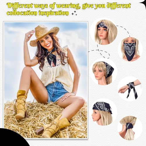 Bandanas Scarf with Leather Ring Floral Buckle Paisley Bandana Headwear Western Scarf Gifts for Women Men Halloween - color: Navy Blue
