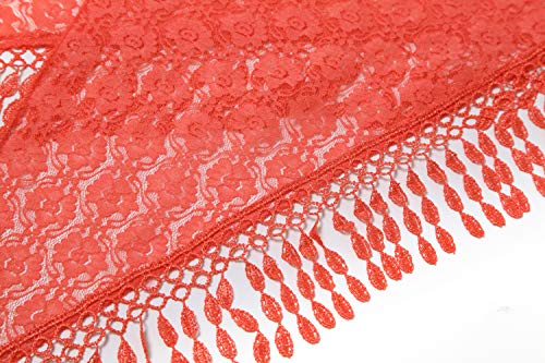 Cindy & Wendy Floral Embroidered Lace Triangle Scarf for Women - color: Coral