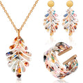 Kenning 4 Pcs Boho Jewelry Set for Women Summer Earrings Necklace Set with Bracelet Colorful Acrylic Statement Jewelry - style: Leaf