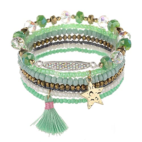 6 sets Bohemian Multilayer tassels bracelet Handmade Wrap Bracelets Bangle Jewelry Bracelets for Women - color: JA6-5