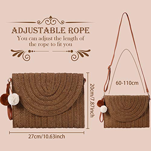 Frienda Straw Purses for Women Straw Clutch Crossbody Bag Summer Beach Shoulder Bag Woven Envelope Wallet Handbags - color: Dark Brown