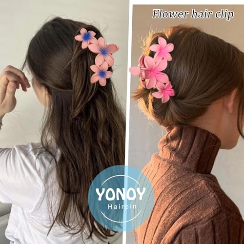 YONOY 6Pcs Flower Hair Clips for Women,Non-Slip Matte Flower Hair Clips for Women,Hawaiian Hair Flower Clip Large Plumeria Strong Hold Hair Claws Banana Cute Clip Beach Hair Accessories - color: Color E