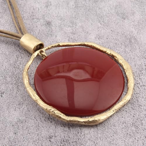 Leather Necklace for Women Large Pendant Hippie Choker Necklace Vintage Sweater Necklace Chunky Boho Necklaces for Women - style: Boho Statement Necklace