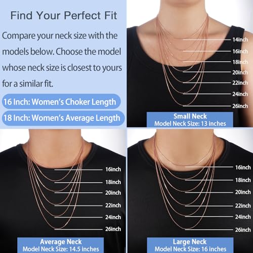 Jewlpire 18k Gold Plated 925 Sterling Silver Chain Necklace for Women, 1mm Cable Chain Necklace Sturdy & Shiny Women's Chain Necklaces 14 16 17 18 20 22 24 Inch - color: 18K Rose Gold Plated, size: 16 Inch