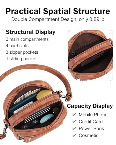 FADEON Small Purses for Women Crossbody Bags, Designer PU Leather Mini Cross Body Purse Travel Shoulder Bag Card Slots - color: Retro Black With Brown