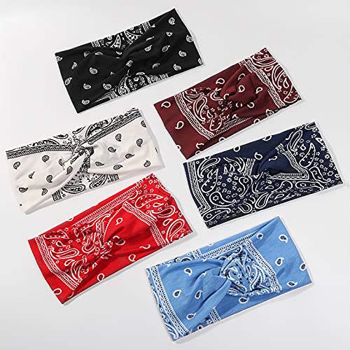 Artilady 6 Pack Wide Boho Headbands for Women - Soft Yoga Elastic Hair Bands for Girls Workout Running Sport Headwrap Non-slip Breathable (Leaf Pattern) - color: 6pcs Leaf Pattern