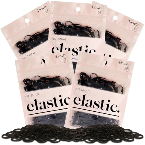 Kitsch Hair Ties No Damage for Kids, Teens and Women - Rubber Bands for Hair Styling | No Snag Hair Elastics | Daily Hair Accessories | Ideal Gifts for Women - 500pcs (Black) - color: Black, size: 500 Count (Pack of 5)