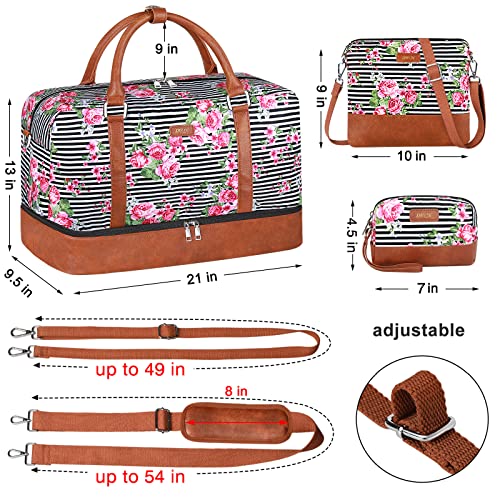 IBFUN Weekender Bags for Women, 21" Weekender Travel Bag, Travel Duffle Bag with Shoe Compartment Carry on Overnight Duffel Bag for Weekend Travel Business Trip, 3PCS - color: B5-Black Stripe