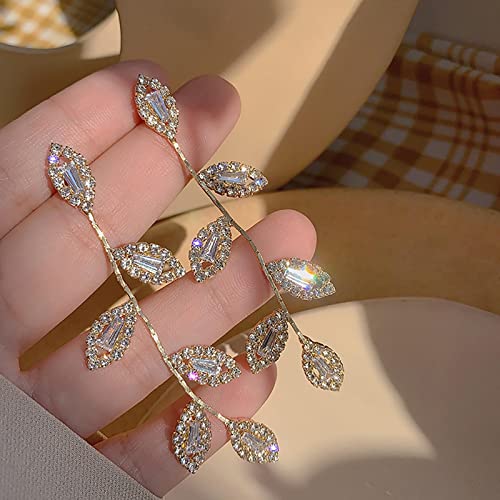Dangling Earrings for Women Bridal Earrings for Wedding Rhinestone Wedding Prom Anniversary Delicate Leaf silver drop Earrings Long Earrings- Elegant Earrings - color: 01 Leaf Gold