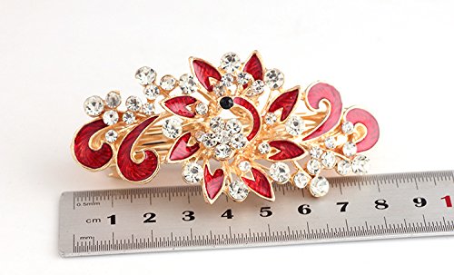 NYKKOLA Women's Multilayered Peacock Shaped Rhinestone French Barrette Hair Clip Red - color: Red