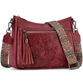 Crossbody Bags for Women, Vegan Leather Medium Crossbody Purse, Spacious Daily Travel Shoulder Bag with Boho Strap - color: Red