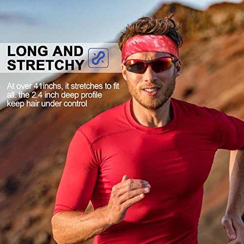 Jutom 4 Pieces Tie Headbands for Men Women Sports Bandana Hair Band Camo Headbands Elastic Sweat Wicking Karate Adjustable Non Slip Hairband for Yoga Workout Running - color: Vivid Color