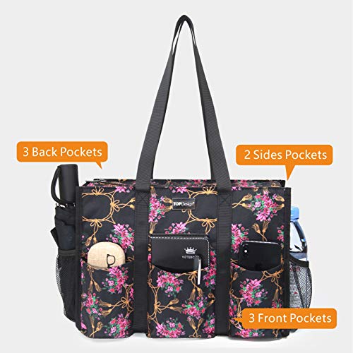 TOPDesign Utility Water Resistant Tote Bag with 13 Pockets, Top Zipper Closure & Thick Bottom Support, for Working Women - color: Baroque Cloves, size: Large